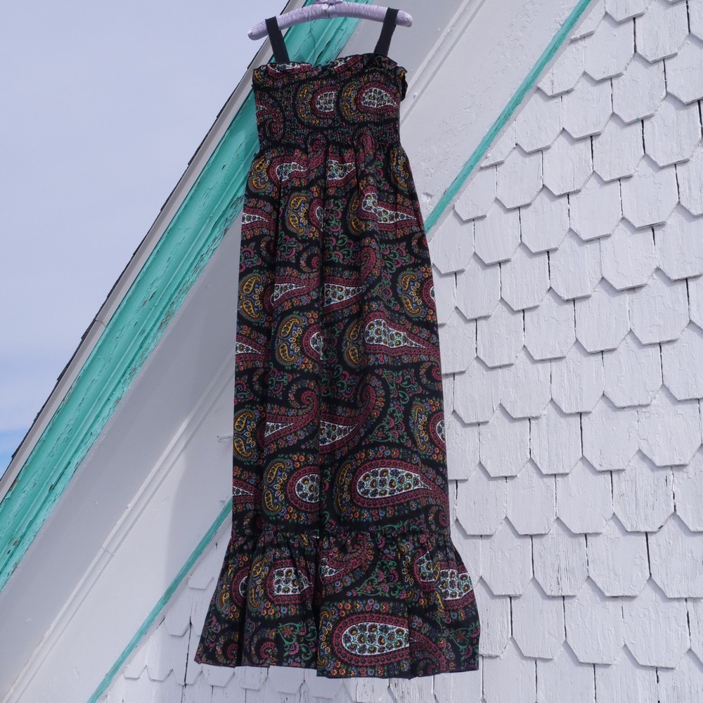 Vintage 1970s smocked top paisley print cotton maxi dress - Picture 8 of 8